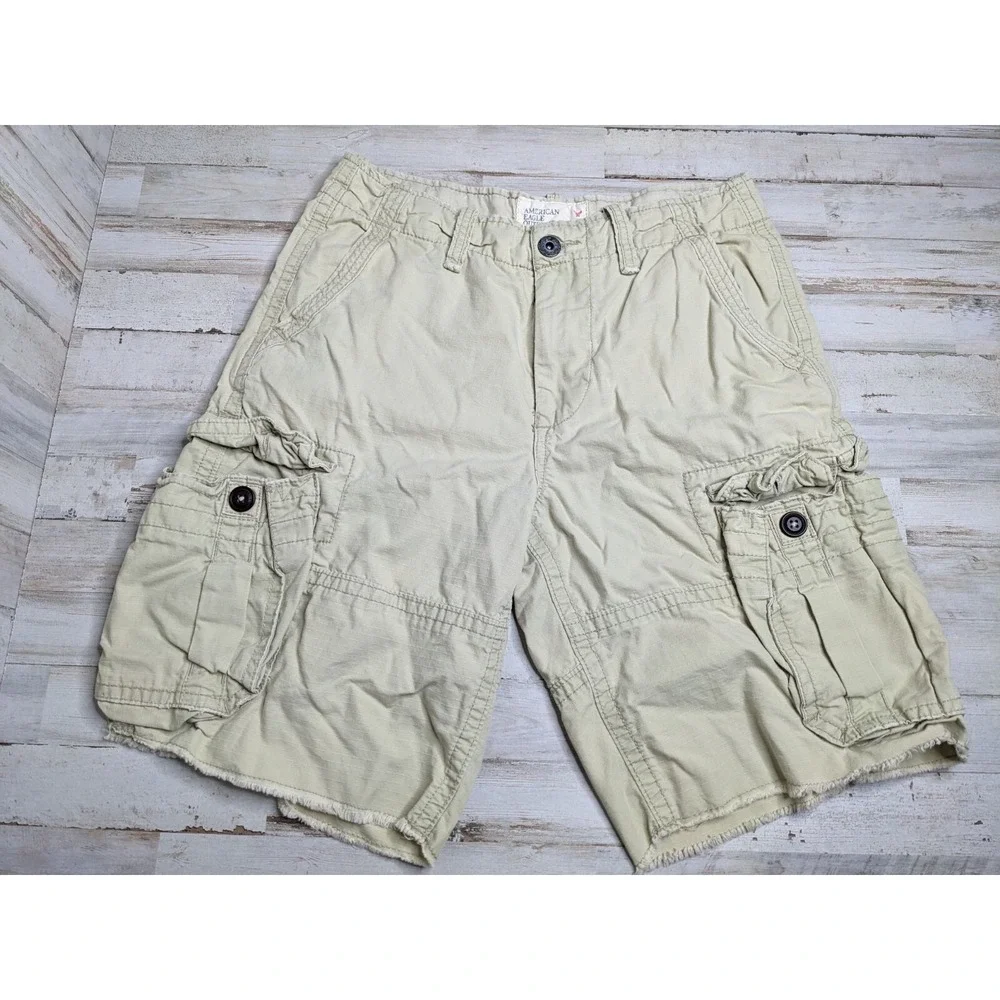 American Eagle Cargo Shorts Mens 30 Tan Khaki Ripstop Longboard Outdoors Skater